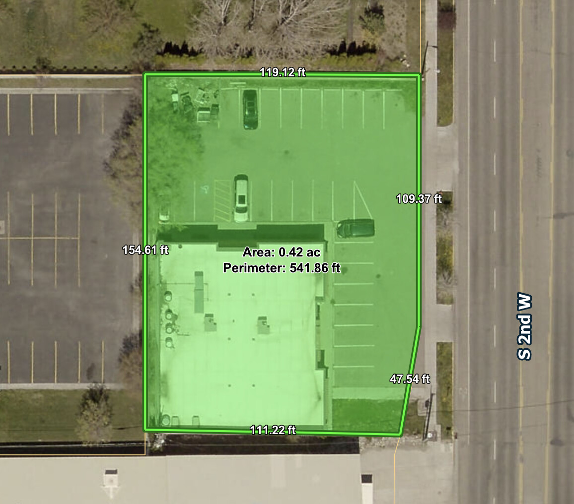 Parcel boundary map — 352 S 2nd W, Rexburg, ID. 0.42 acres, 541.86 ft perimeter